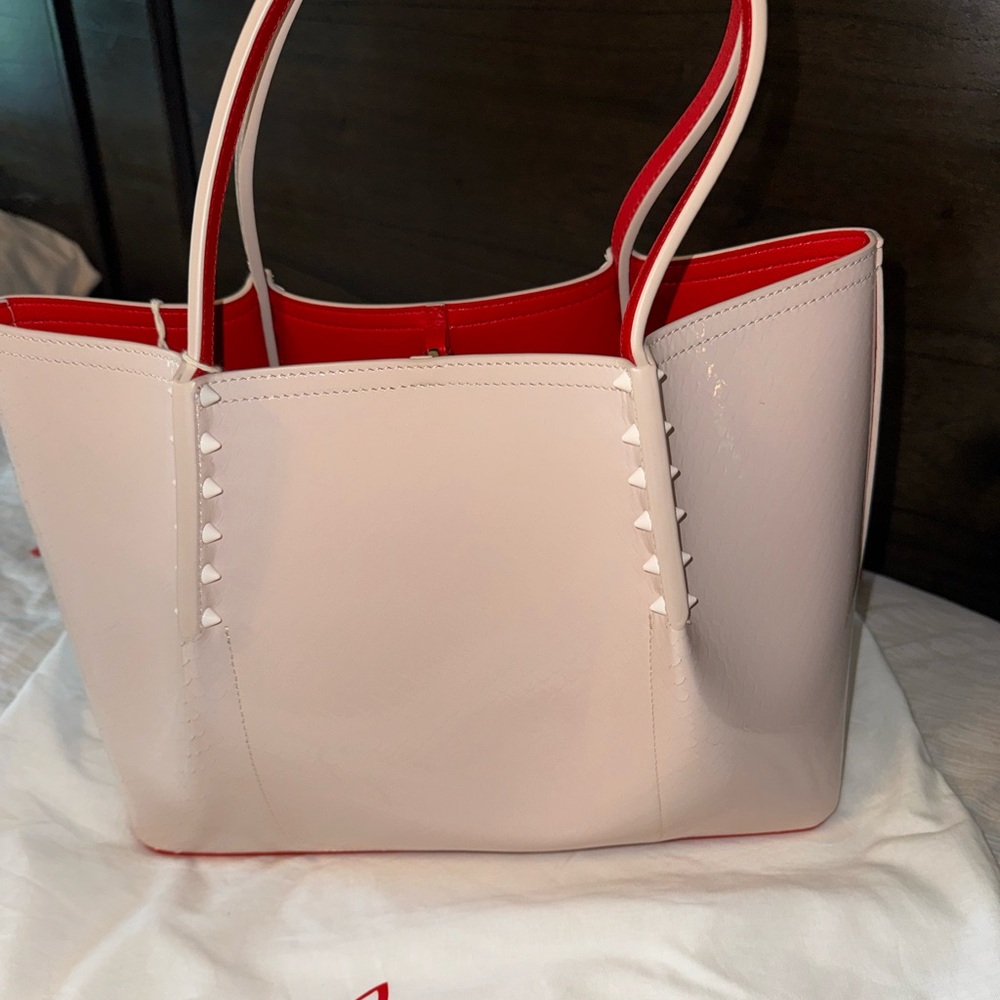 Christian Louboutin Cabarock Spike Snakeskin Embossed Leather Tote